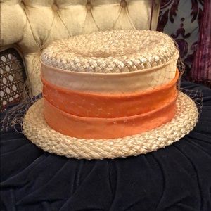 LAST CHANCE Vintage Valerie model straw hat orange ribbon